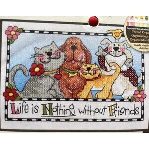 Dimensions Life Is Nothing Without Friends Stamped Cross Stitch 65101 Dogs Cats